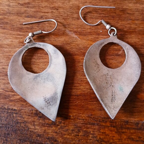 Authentic Vintage Alpaca Silver Mexico Tourquoise + Abalone Shell Inlay Earrings - Picture 4 of 5